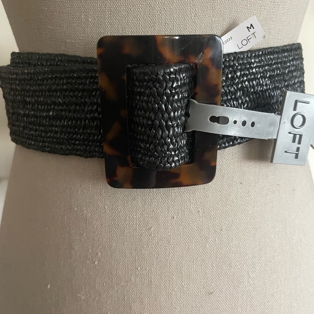 LOFT Black Wide Woven Belt with Tortoise Square Buckle